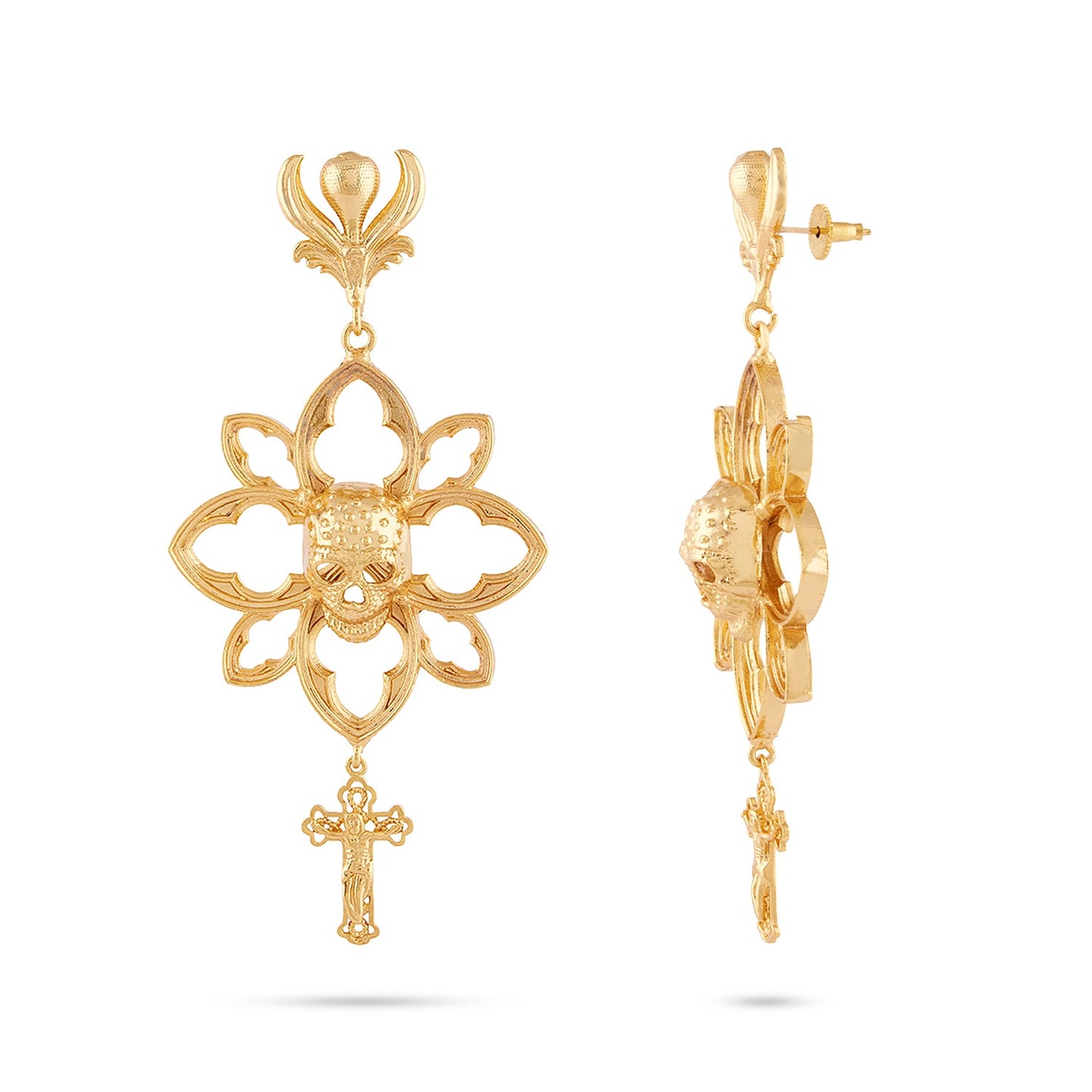 Skull Floral Earrings (Gold)