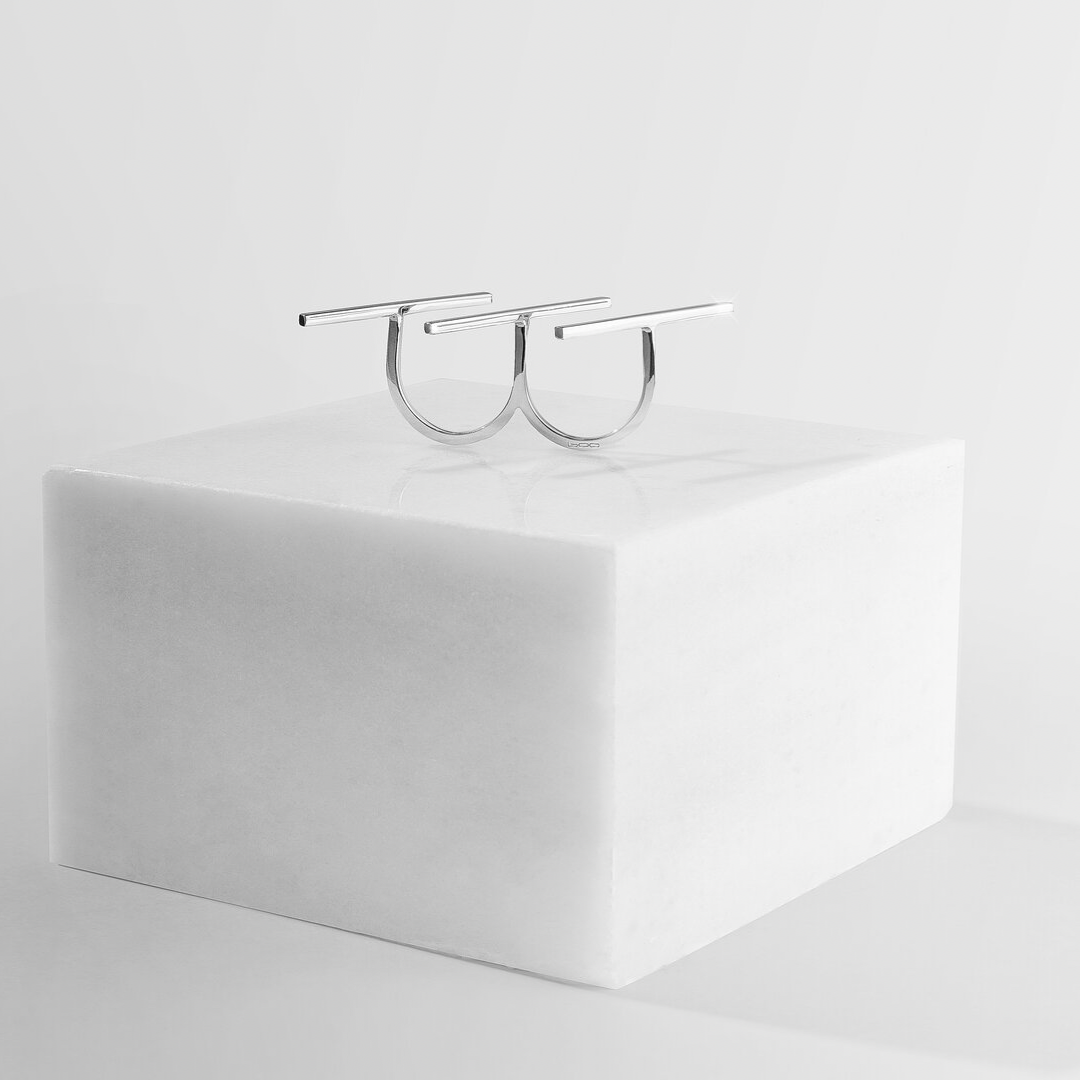 Three Line Ring in handmade 925 sterling silver featuring a sculptural triple-line design.