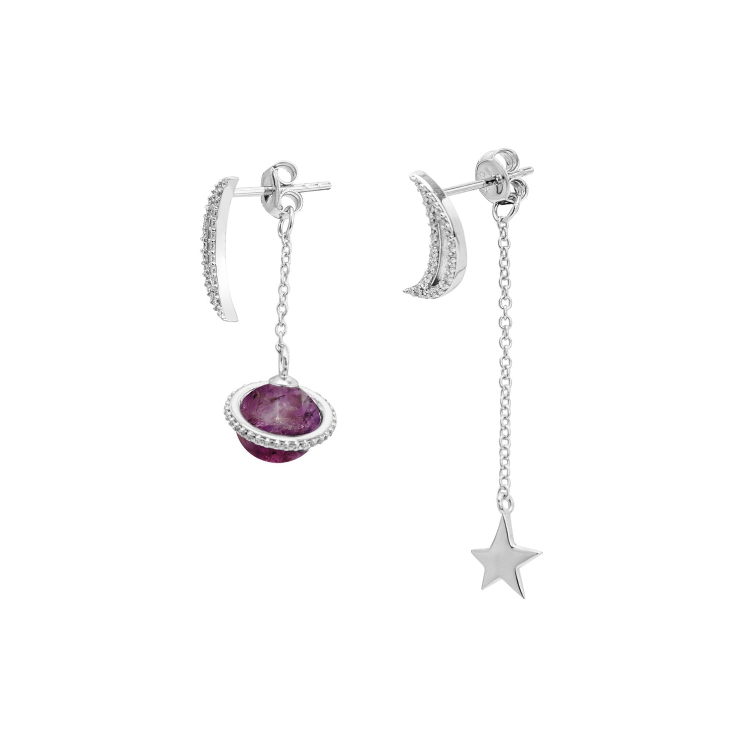 SILVER GALAXY ASYMMETRIC EARRINGS