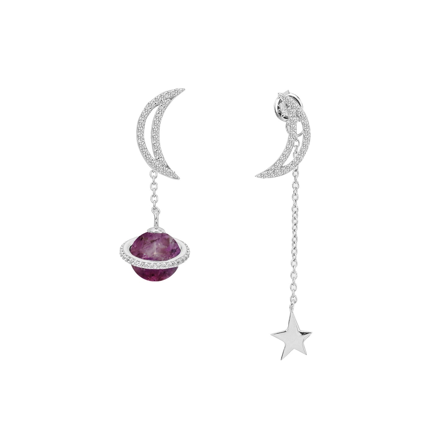SILVER GALAXY ASYMMETRIC EARRINGS