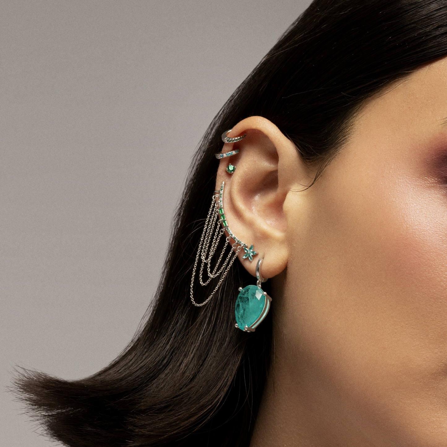 CALENDULA BLUE SILVER SINGLE EARRING