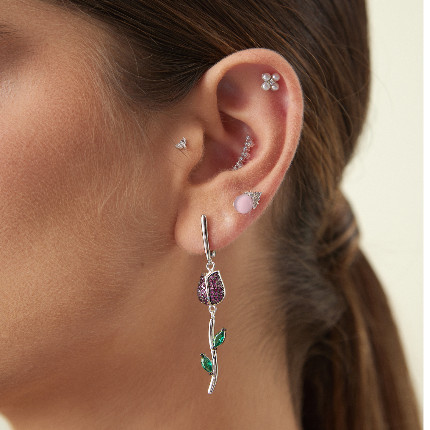 ROSE-L HOOP PIERCING EARRING
