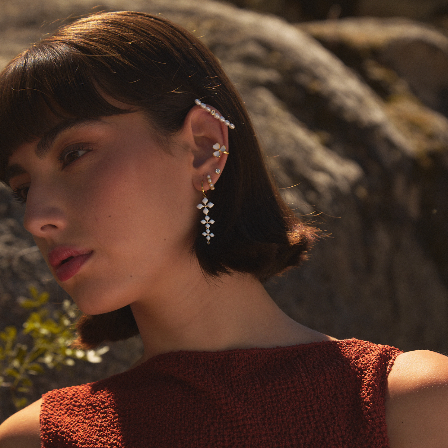 WHITE LOTUS HOOP PIERCING EARRING