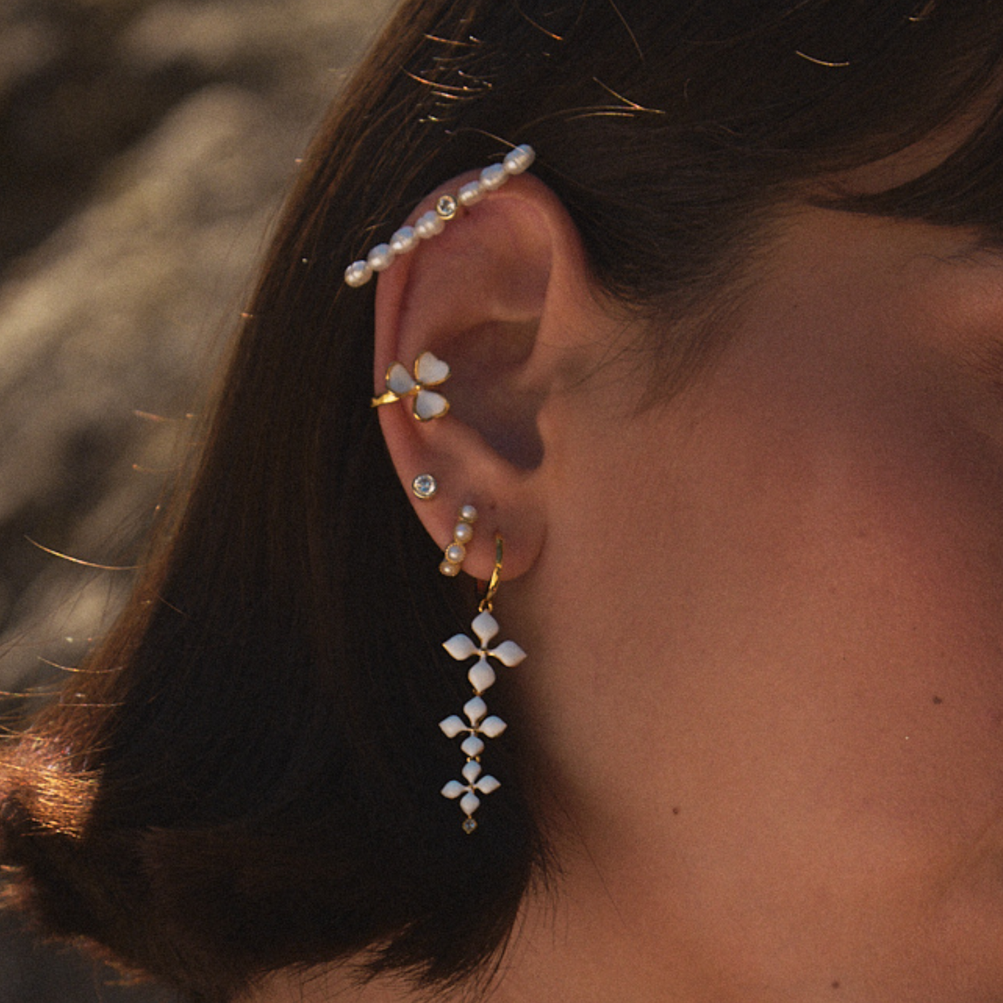 WHITE LOTUS HOOP PIERCING EARRING