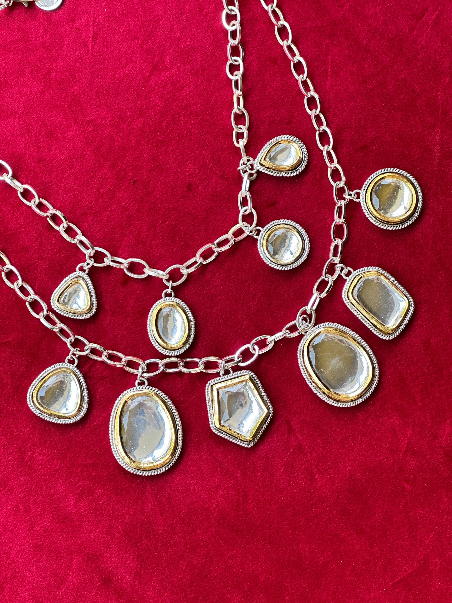 Gold & Silver Polki Charm Necklace