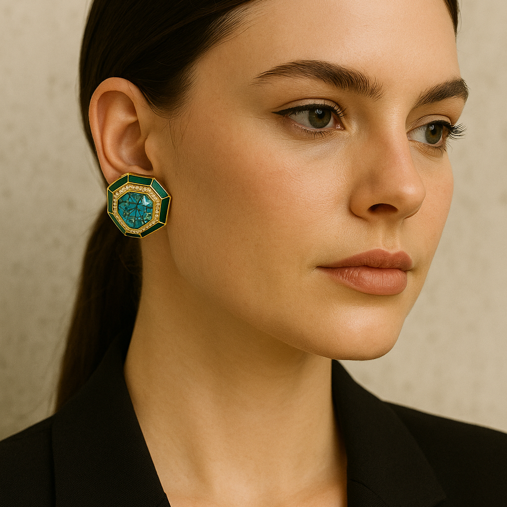 Octa Studs - gold plated octagonal blue crystal stud earrings.