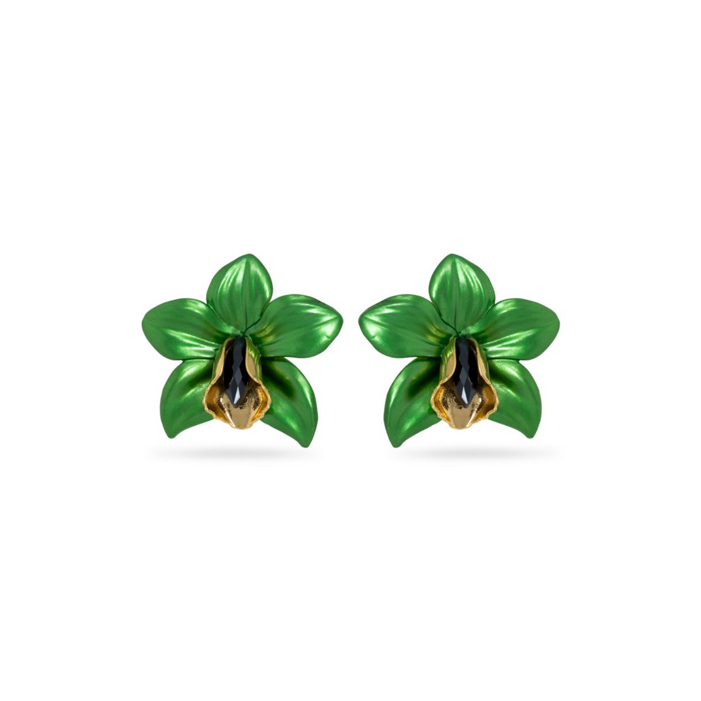 Green Metallic Orchid Earrings