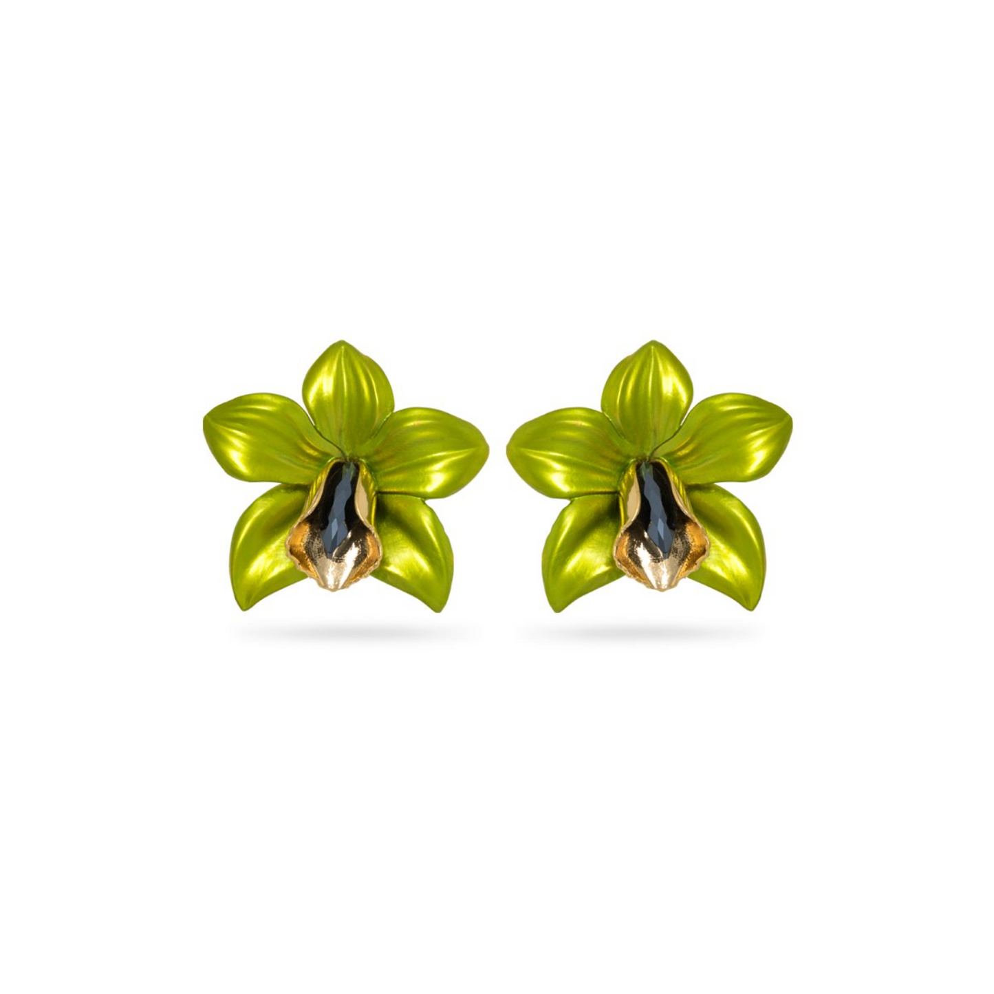 Lime Green Metallic Orchid Earrings