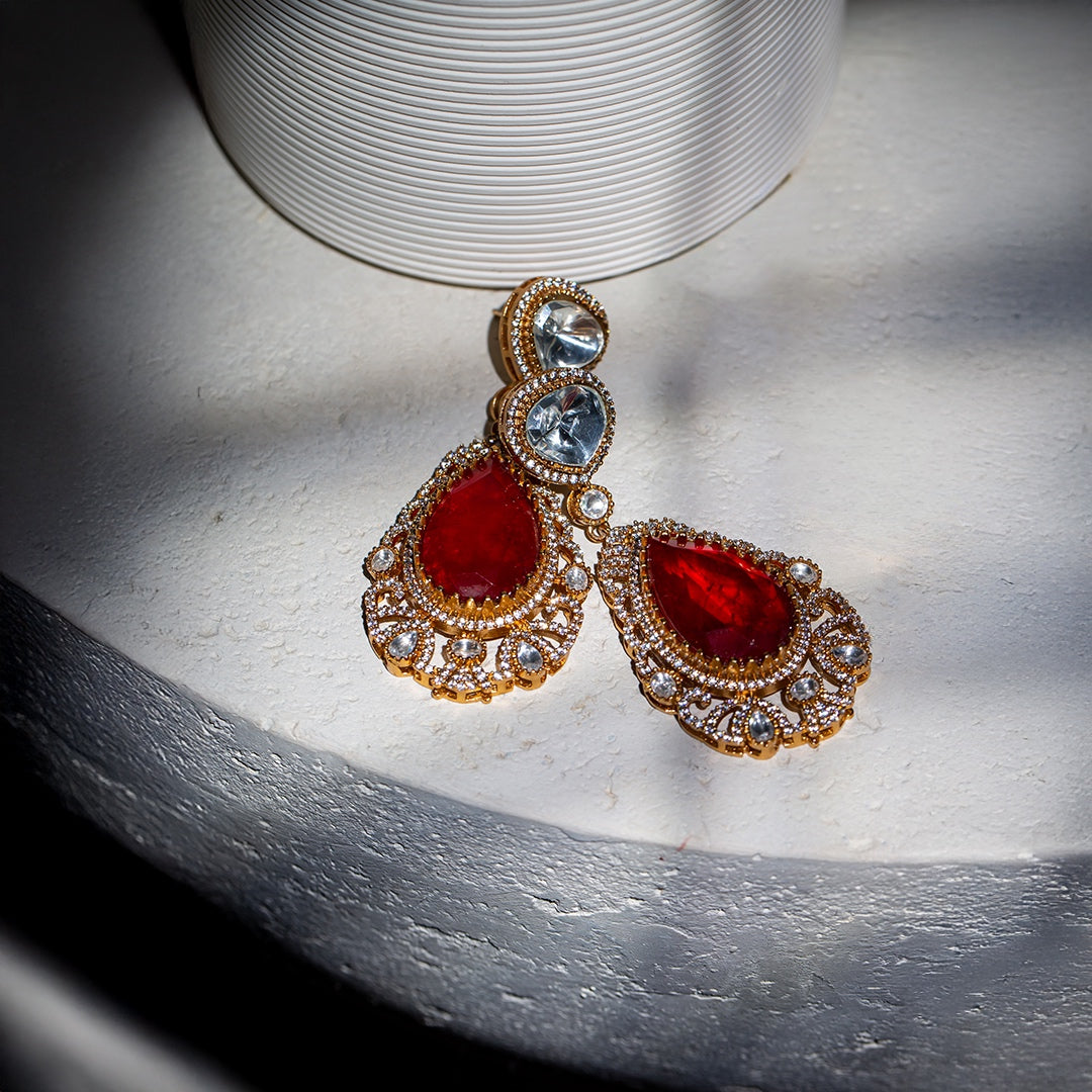 The jugni set - red glass stone choker set with matching earrings.