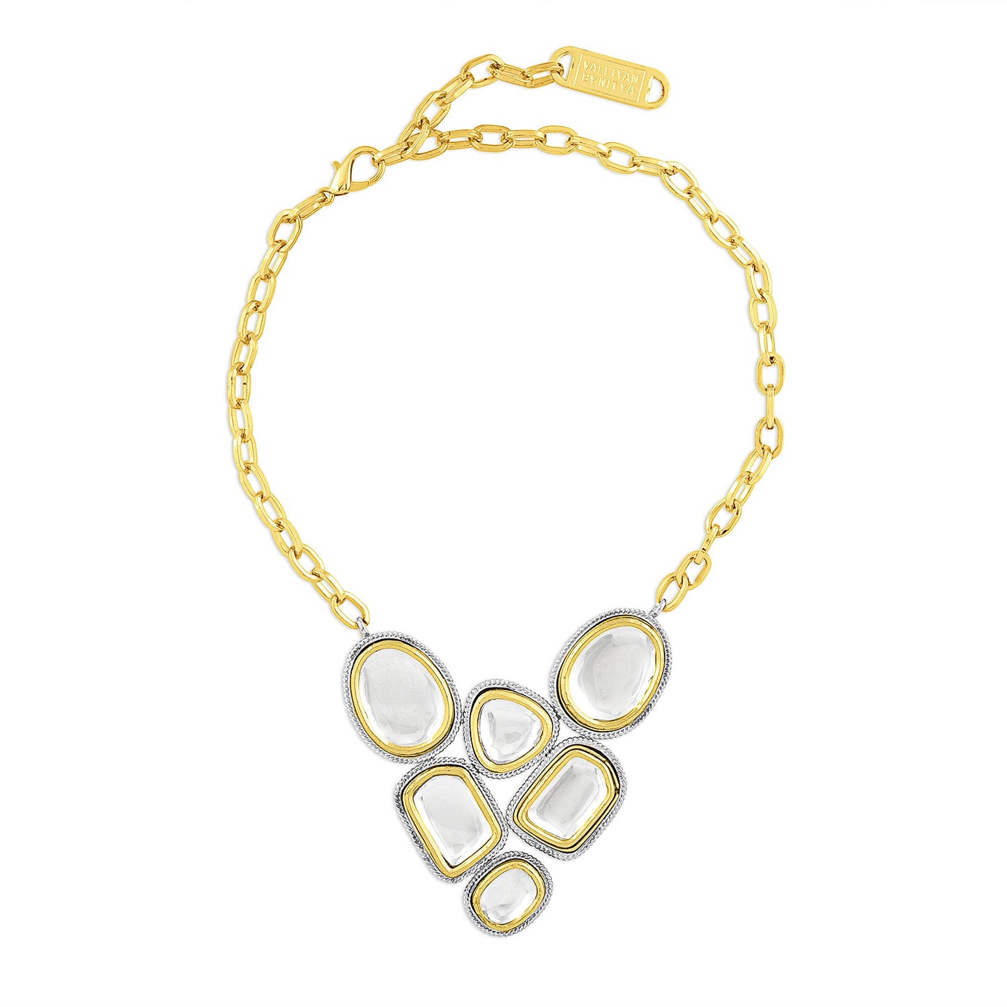 Gold & Silver Polki Heart Necklace