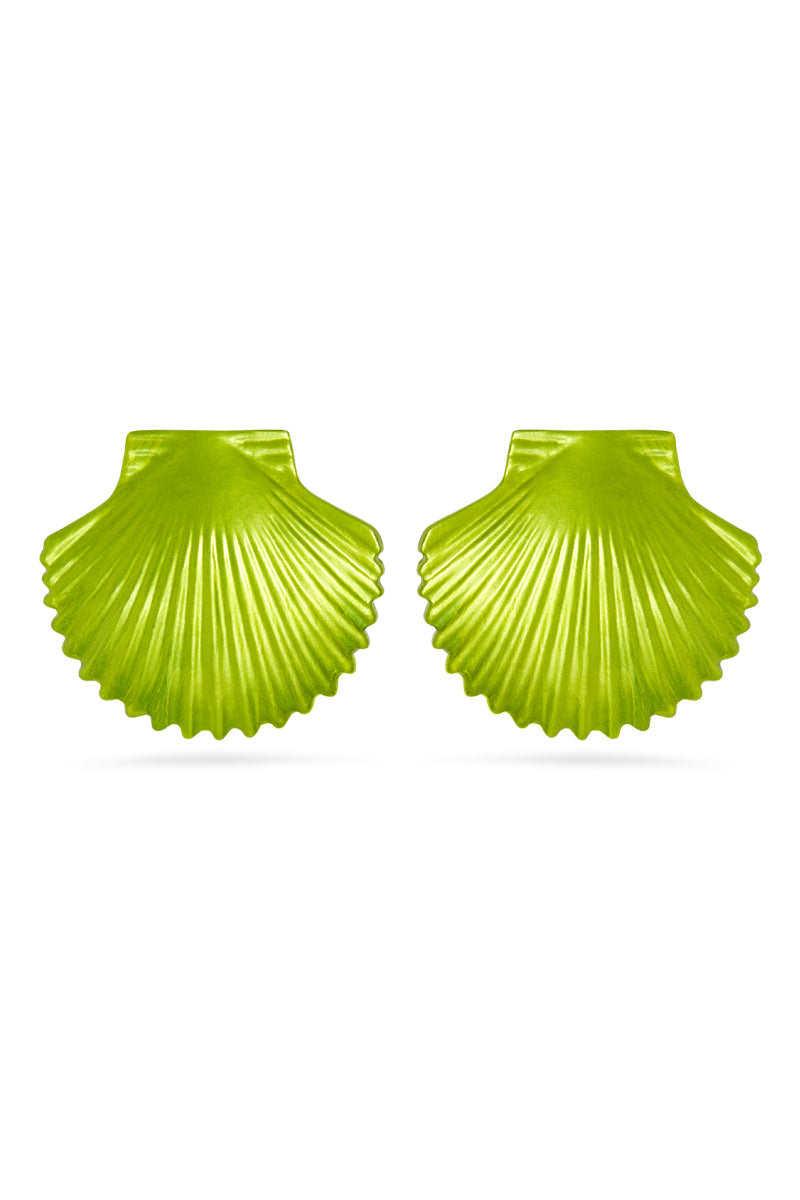 Lime Green Metallic Shell Earrings