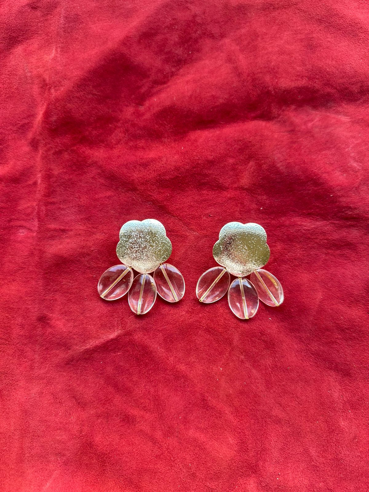 Flower Face Earrings With Transparent Drop
