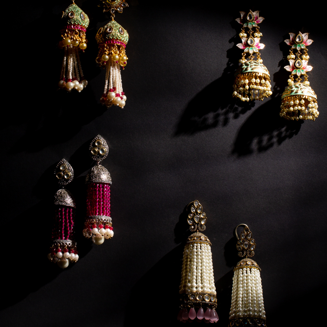 The berry earrings - deep berry earrings with beaded strands and pearl detailing