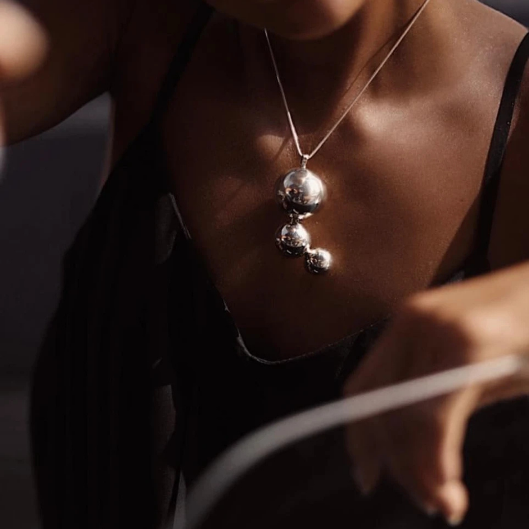 Bold sterling silver necklace with spheres