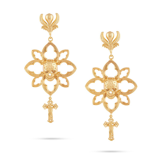 Skull Floral Earrings (Gold)