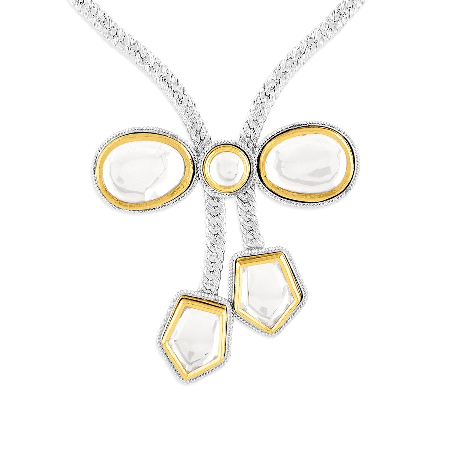 Gold & Silver Polki Bow Necklace