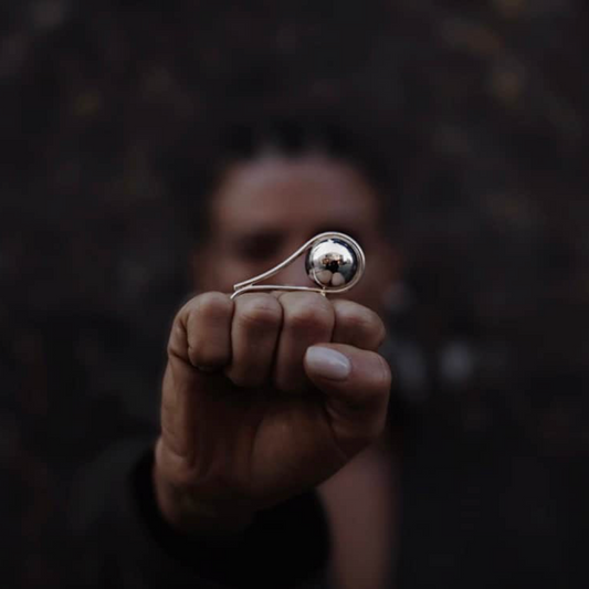Ring in handmade 925 sterling silver with a chunky, dome-style sculptural design.
