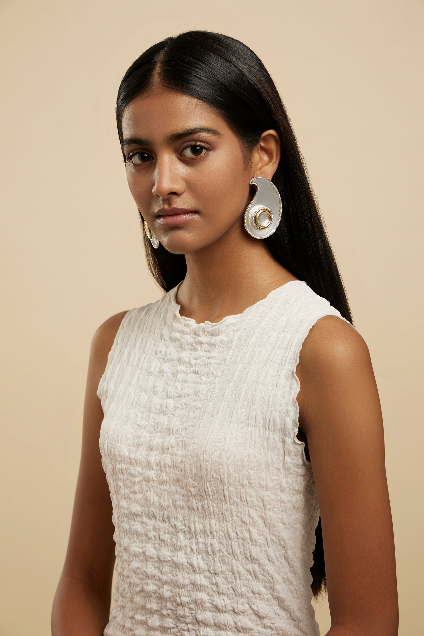 Polki Paisley Stud Earring Silver