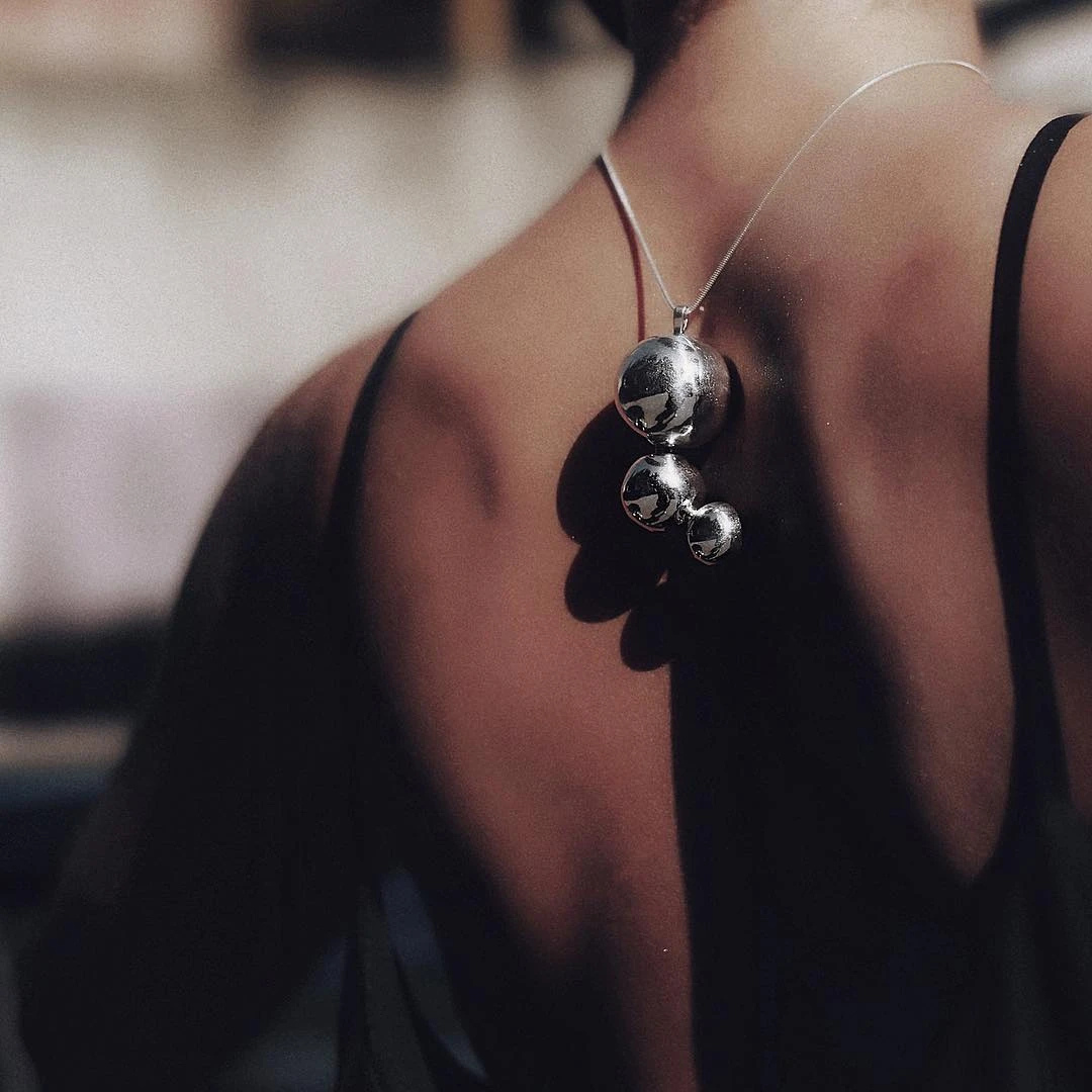 Bold sterling silver necklace with spheres