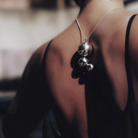 Bold sterling silver necklace with spheres