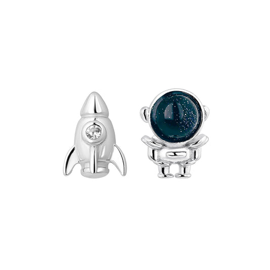 SPACE ODYSSEY ASYMMETRIC SILVER EARRINGS