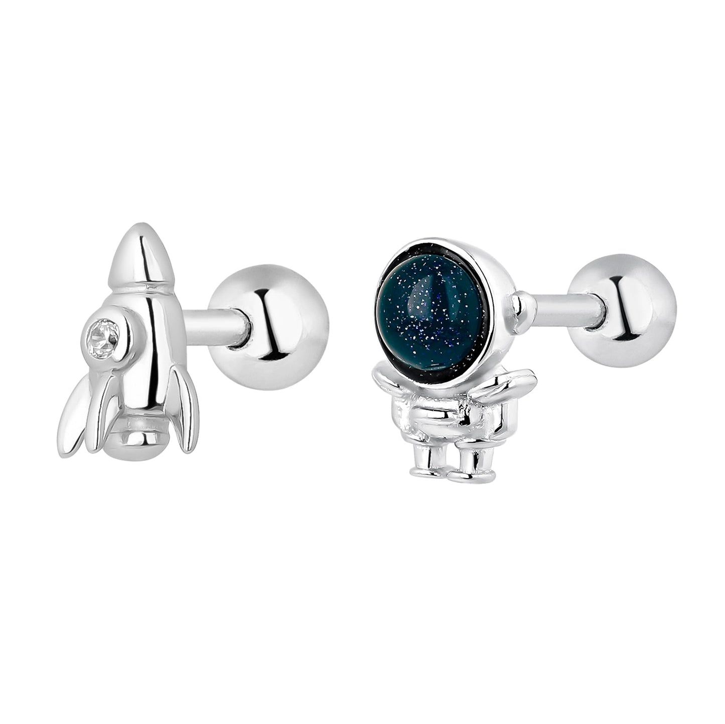SPACE ODYSSEY ASYMMETRIC SILVER EARRINGS