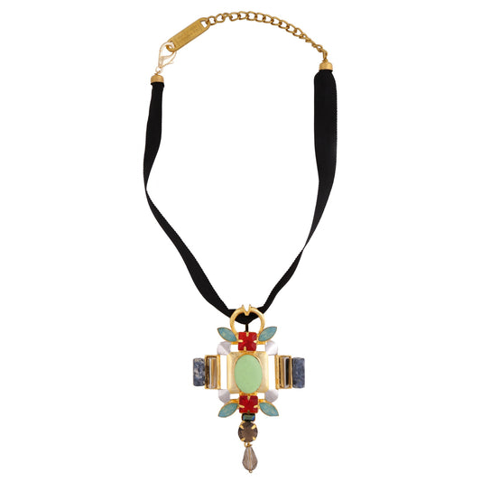 Cross with Multi Colour Stone Necklace