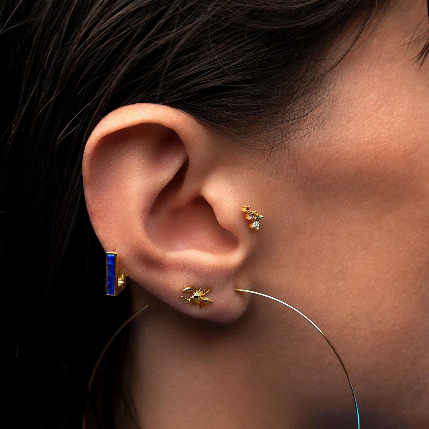 CEILAN BLUE YELLOW GOLD SINGLE EARRING