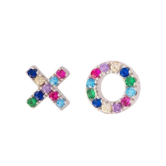 XO XO MULTICOLORED SILVER EARRINGS