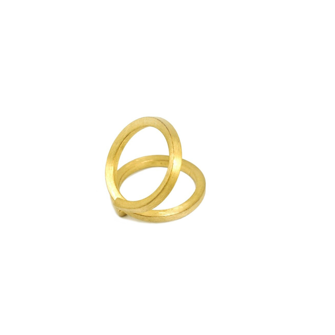 Gold plated brass ring with bold circular hoop design, modern handcrafted statement ring


