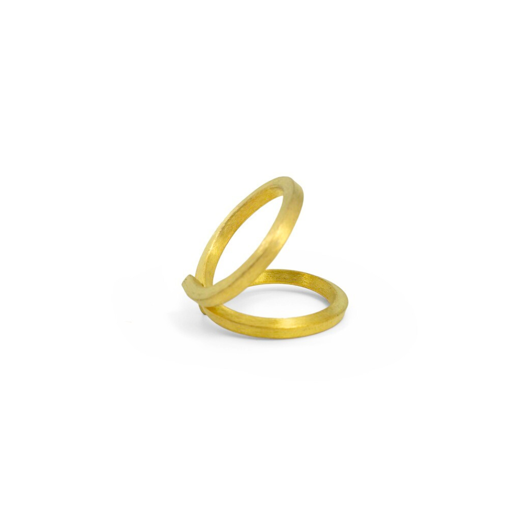 Gold plated brass ring with bold circular hoop design, modern handcrafted statement ring


