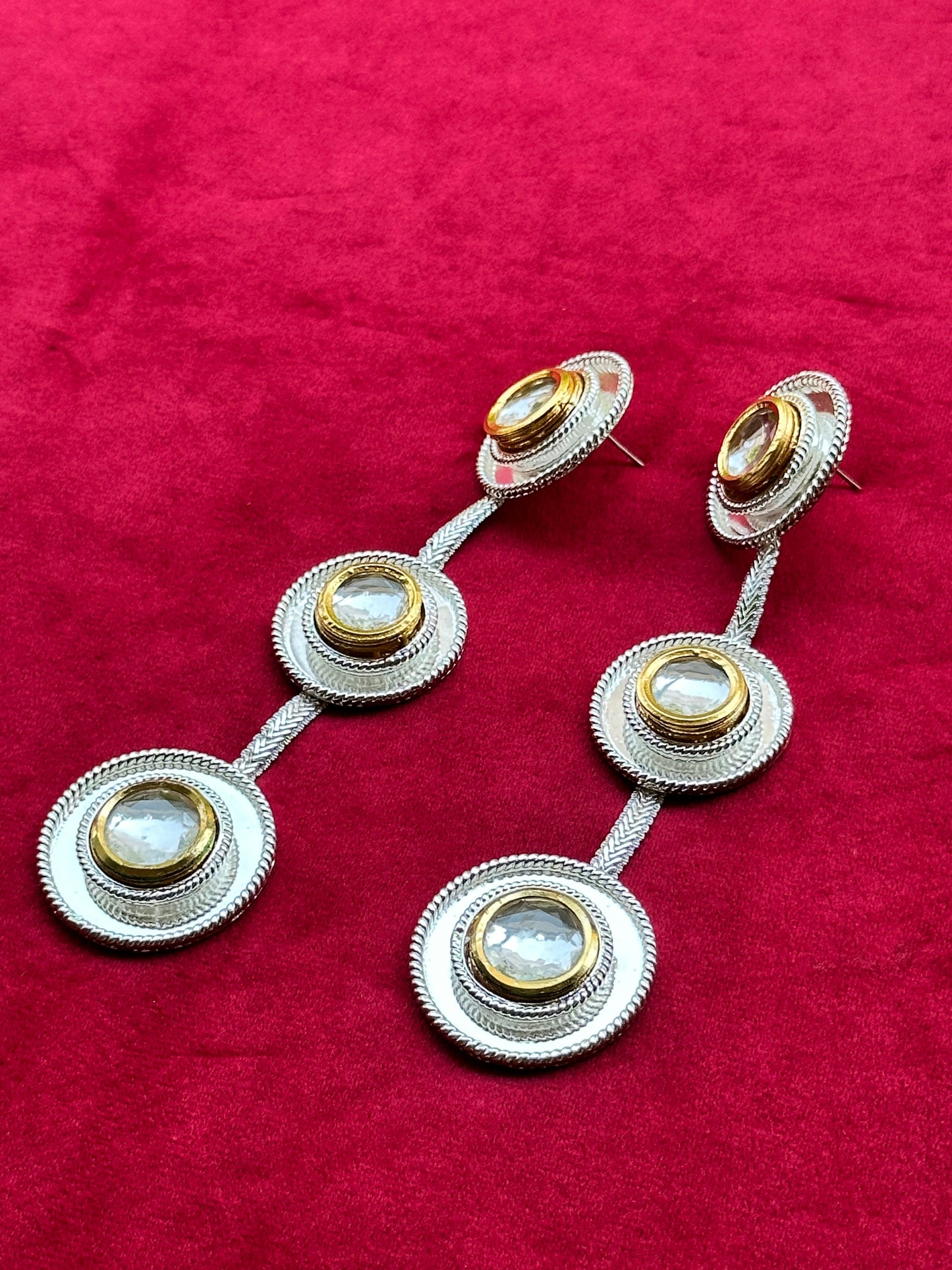 Polki Three Dot Earrings