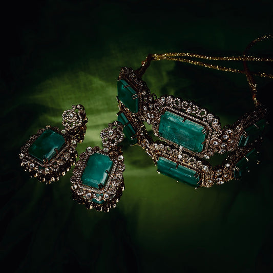 THE AMARA CHOKER SET - DEEP GREEN
