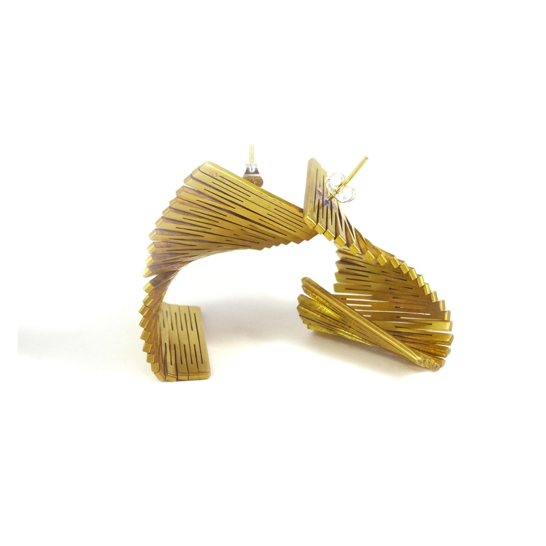 Minimalist gold plated brass earring from the LIQUIFY collection featuring refined etched detailing and a sleek, contemporary design

