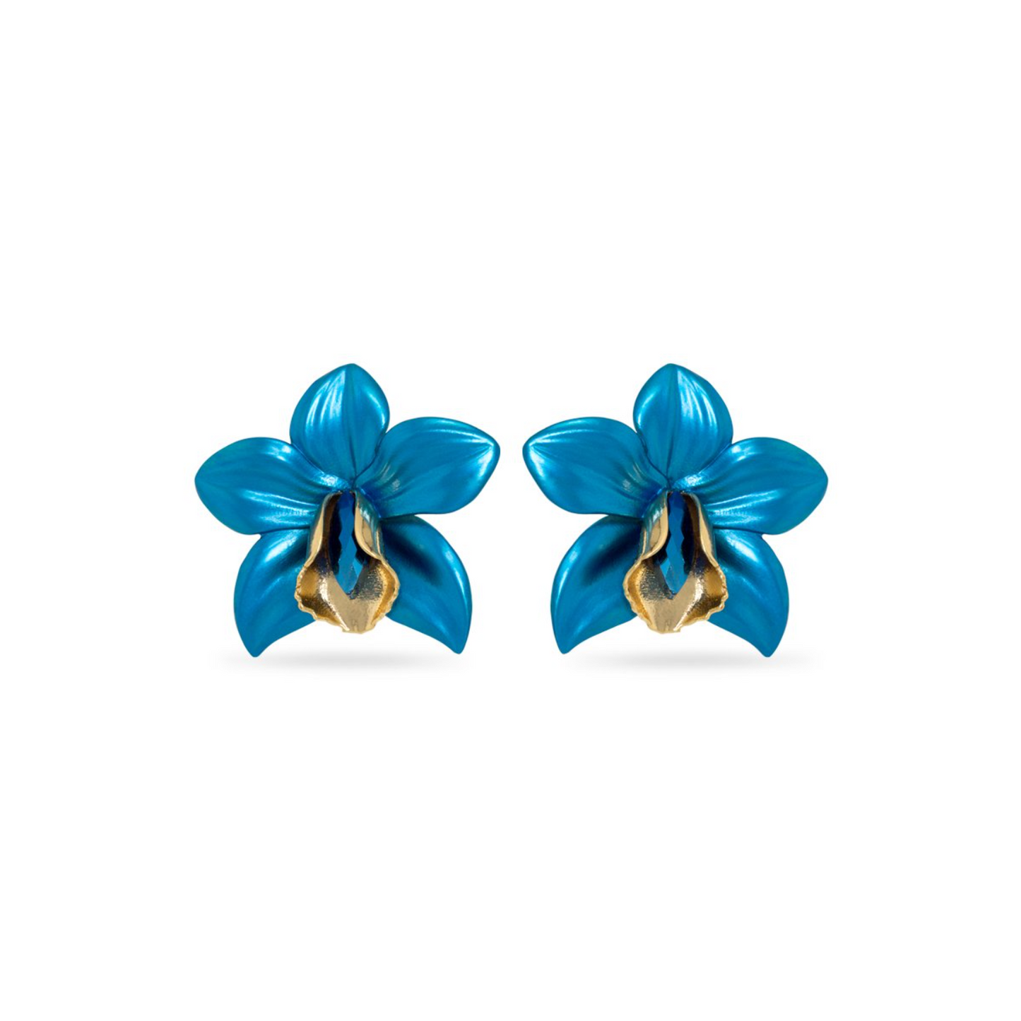 Blue Metallic Orchid Earrings