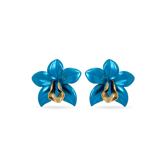 Blue Metallic Orchid Earrings