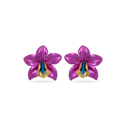 Dark Purple Metallic Orchid Earrings