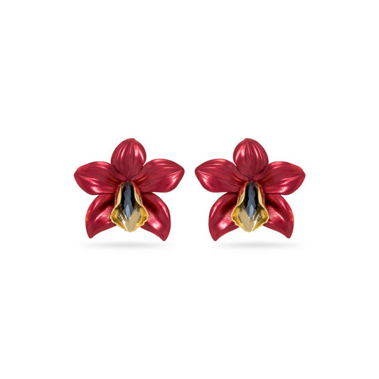 Red Metallic Orchid Earrings