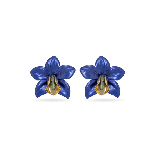 Royal Blue Metallic Orchid Earrings