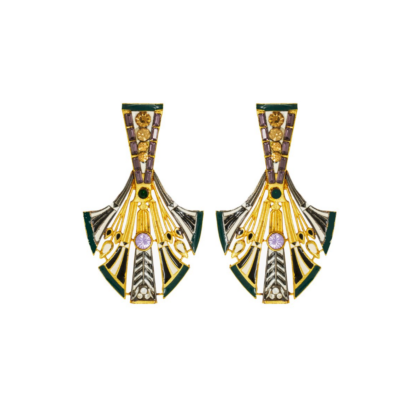 Green Egyptian Feather Earrings