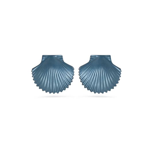 Teal Blue Metallic Shell Earrings