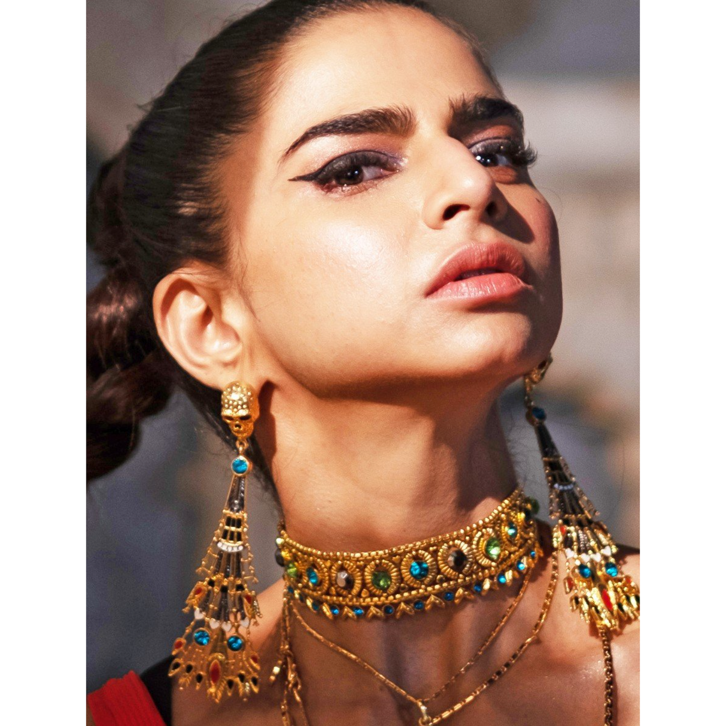 Red Skull Nefertiti Earrings