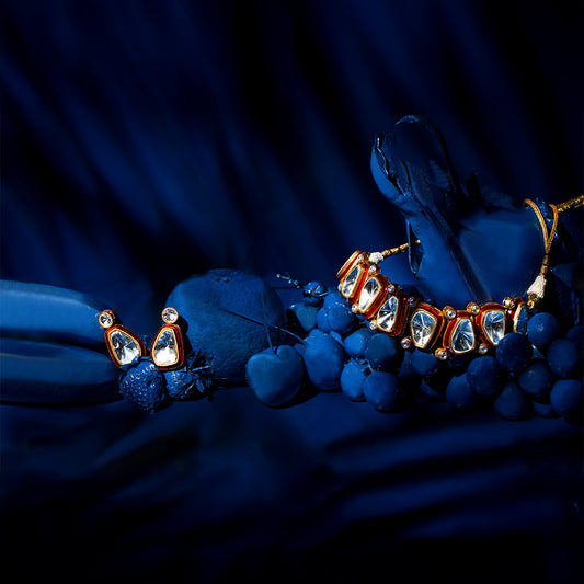 Close-up of Banya choker set in gold plated brass making a stunning jewellery set
