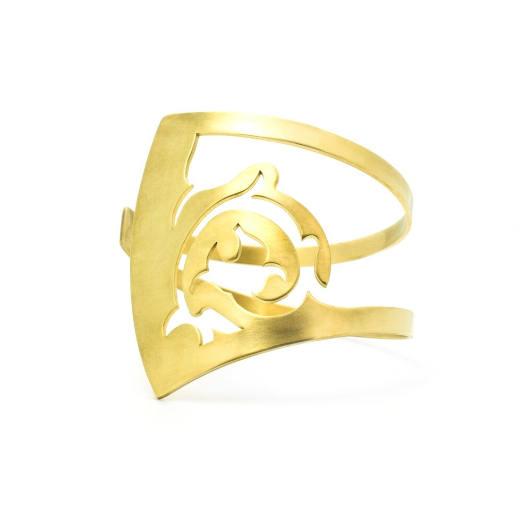 Gold plated statement cuff bracelet with floral cutout details from the FLORAL collection

