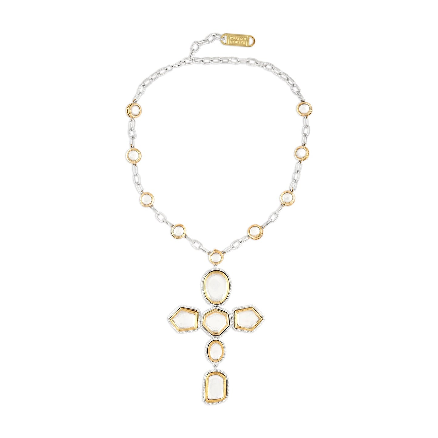 Gold & Silver Polki Cross Necklace