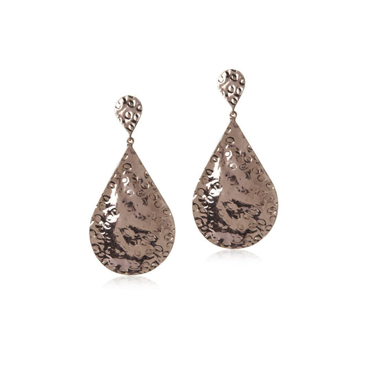 Beaten Metal Tear Drop Earrings(Rose Gold)
