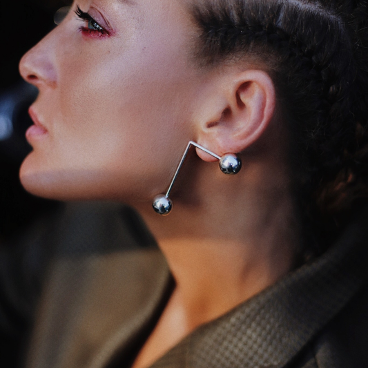 Corner Earrings in handmade 925 sterling silver featuring sculptural angled corner design.


