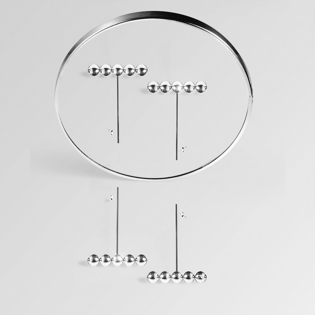 5 Balls Earrings in handmade 925 sterling silver featuring vertical drop design with five polished balls.

