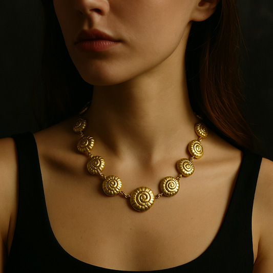 Gold-plated shell-link choker necklace

