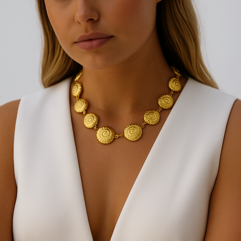 Gold-plated shell-link choker necklace
